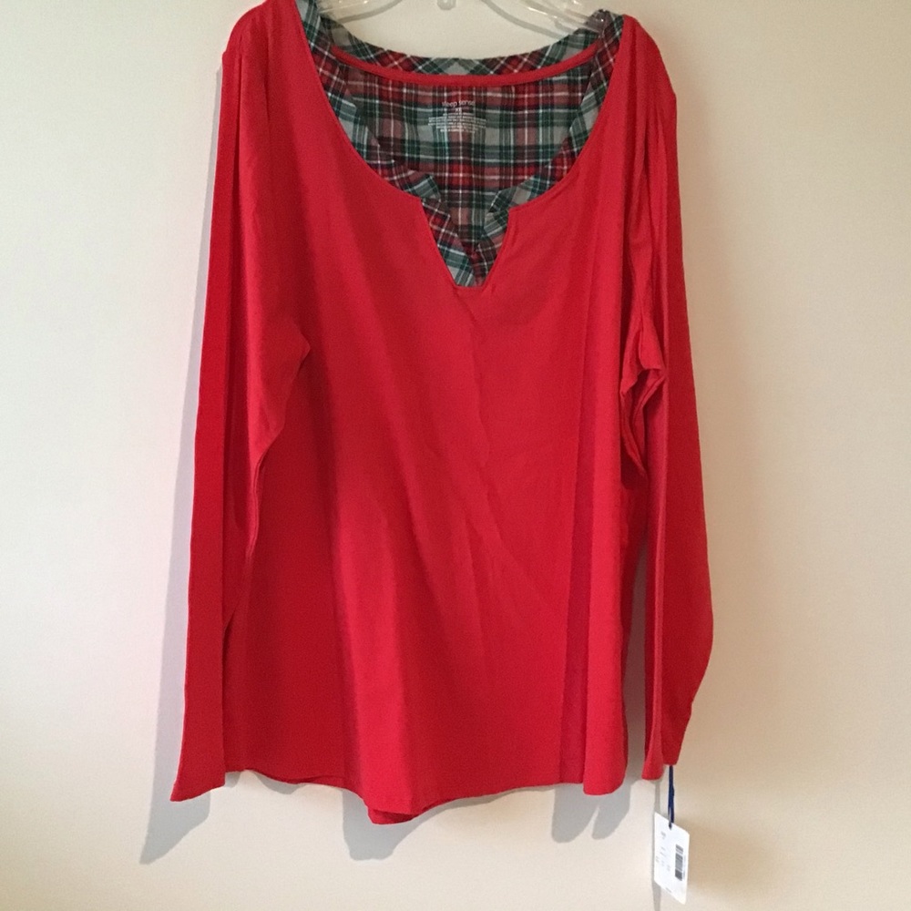 Top L Red Plaid Trim Sleepwear, NWT Sleep Sense
